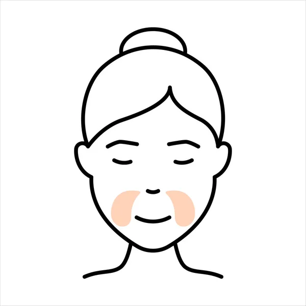 Girl Use Gel Patch Line Icon. Eye Patches for Beauty and Skin Care. Face Anti Aging Procedure Icon. Cosmetic Collagen Eye Patches Against Facial Wrinkles. Editable Stroke. Vector Illustration — Vettoriale Stock