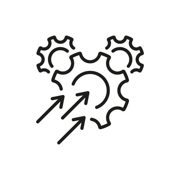 Operational Production Growth Line Icon. Gear with Increase Arrow Pictogram. Productivity Industry Process Outline Icon. Business Efficacy Optimize. Editable Stroke. Isolated Vector Illustration — Vetor de Stock