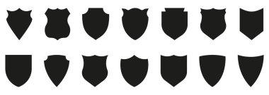 Shield Silhouette Icon Set. Antivirus Protect. Police Badge Shape and Football Patches. Sign of Safety, Defence, Safe Pictogram. Guard Defense Emblem Collection Icon. Isolated Vector Illustration