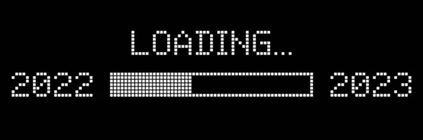 Pixel Loading Progress from 2022 to 2023 Year. Pixelated Progress Bar Showing Loading of 2023 year on Black Background. Isolated Vector Illustration — Stock Vector