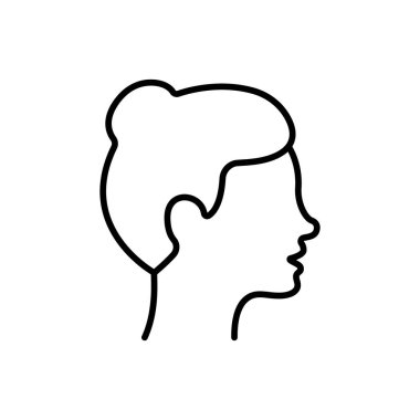Woman Profile Line Icon. Lady with Beauty Face and Hairstyle Linear Pictogram. Female Face in Side View Outline Icon Editable Stroke. Isolated Vector Illustration