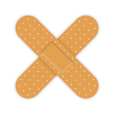 Adhesive Elastic Bandage for First Aid. Cross Strip Medical Band Plaster. Sticker Patch Assistance for Protection Wound, Damage. Antibacterial Sticky Bandage. Isolated Vector Illustration