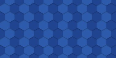 Mavi Soyut Altıgen Arkaplan. Kabartmalı Mavi Geleceğe Kalıp. Teknoloji, Bilim ve Kimya için Dijital Boş Mavi Sancak. Modern Duvar Kağıdı Tasarımı. Vektör İllüstrasyonu