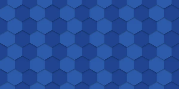 Blue Abstract Hexagon Background. Embossed Hexagonal Blue Futuristic Pattern. Digital Blank Blue Banner for Technology, Science, Chemistry. Modern Wallpaper Design. Vector Illustration — Stock Vector