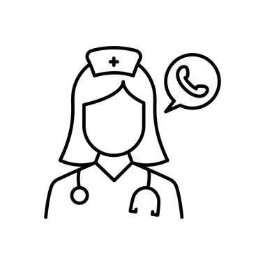 Çevrimiçi Tıbbi Yardım Hattı Simgesi. Hastane Çağrı Merkezi Operatörü Linear Pictogram. Doktor Destek Hattı Ana Hattı Simgesi. Tıbbi personel, Handset Telefon. Düzenlenebilir Vuruş. İzole Vektör İllüstrasyonu