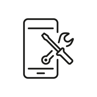 Cep Telefonu Hattı Simgesine Uygulamalar Ayarlanıyor. Yazılım Servisi Smartphone Linear Pictogram. Cep telefonunun yapılandırılması ve teknik desteği. Düzenlenebilir felç. Vektör İllüstrasyonu