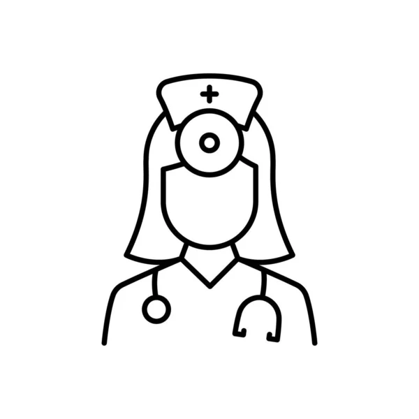 Otorrinolaringólogo Doctor Line Icon. Otolaringology Medic Staff with Stethoscope, Mirror Linear Pictogram. Oído, nariz, Garganta Doctor Outline Icon. Trazo Editable. Ilustración vectorial aislada — Vector de stock