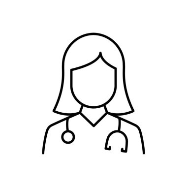 Stetoskop Hattı Simgesi 'nden Profesyonel Doktor. Kadın Hekimler Uzmanı ve Yardımcı Doğrusal Pictogram. Düzenlenebilir Vuruş. İzole Vektör İllüstrasyonu