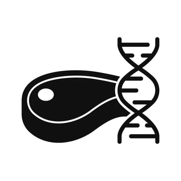 Genetikai Kulturált Hús Sziluett ikon. DNS molekula és hús Mesterséges élelmiszer fekete piktogram. Gene módosított hús ikon. Jövőbeli labor technológia. Elszigetelt vektor illusztráció — Stock Vector
