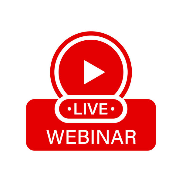 Red Live Online Webinar Label. Video Web Conference. Live Stream and Online Education. Video Streaming, Broadcast and Online Workshop Sign. Isolated Vector Illustration