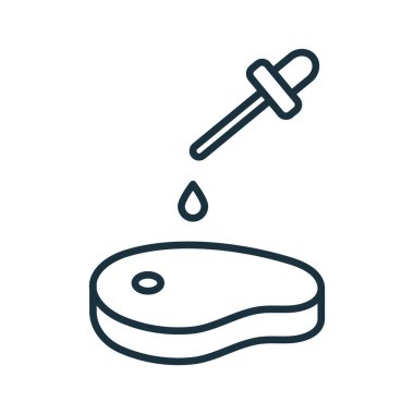 Yapay Et Hattı Simgesi. Laboratuvarda yetişen et ana hatlarıyla Pictogram. Geleceğin Gıda Kültürü. Pipette Linear Icon 'da Sıvı Et Yetiştirme. Düzenlenebilir Vuruş. İzole Vektör İllüstrasyonu