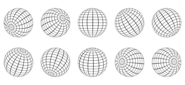 Küre Izgara Küresi hazır. 3D Kablo Küresel Dünya Enlemi, Boylam. Geometrik Izgara Küresi. Yuvarlak Izgara Topu. Kablolu Hat 3D Gezegen Küresi. Kablo çerçeveli Globe Surface. İzole Vektör İllüstrasyonu