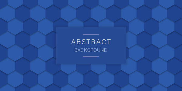 Embossed Hexagonal Blue Futuristic Pattern. Blue Abstract Hexagon Background. Digital Blank Blue Banner for Technology, Science, Chemistry. Modern Wallpaper Design. Vector Illustration