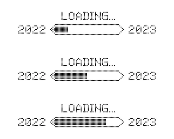 Soubor Pixelated Progress Bar Zobrazování Loading of 2023 year on White Background. Pixel Loading Progress od roku2022 do roku2023. Izolovaná vektorová ilustrace — Stockový vektor