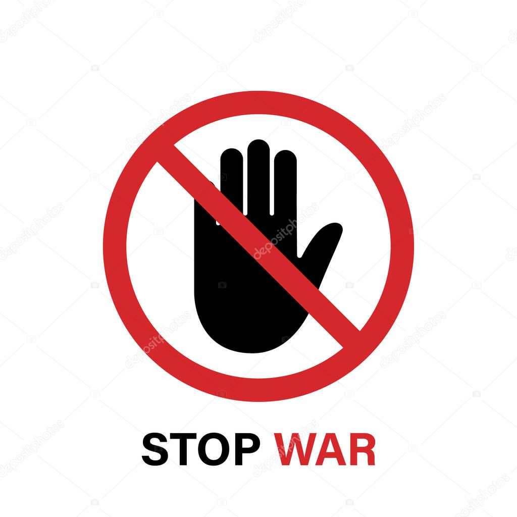 Hand Sign Stop War. Palm, Red Danger Ban War Symbol. Stop Military Conflict Icon. Prohibition, Block, Obstacle Violence and Terrorism. Anti War Gesture Symbol. Isolated Vector Illustration