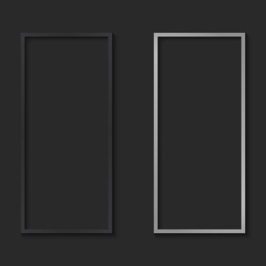 Siyah ve Beyaz Modern Fotoğraf Çerçevesi. Gerçekçi Boş Karanlık, Siyah Arkaplanda Beyaz Resim Sınırı. 3D Dikey Boş Poster. Tahta Tasarımın Basit Şablonu. İzole Vektör İllüstrasyonu