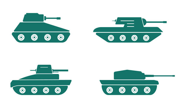 Military Tank Silhouette Icon. Panzer Vehicle Force Pictogram. Armed Machine Weapon Icon. Tank Army Green Symbol. Defense War Ammunition. Army Transportation Logo. Isolated Vector Illustration