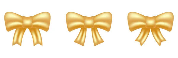 Набор золотой шелковой ленты на белом фоне. Satin Rejecic Bow for Decoration Suffer Package on Christmas Holiday. Золотая обертка для празднования дня рождения. Декоративный элемент. Векторная миграция — стоковый вектор