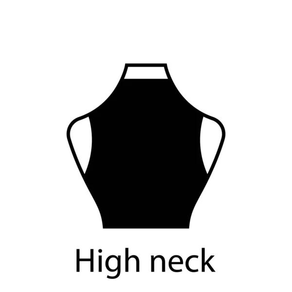 High Neck of Fashion Neckline Type for Women Blouse, Dress Silhouette Icon. Black T-Shirt, Crop Top on Dummy with High Neck. Módní dámské High Neck typ výstřihu. Izolovaná vektorová ilustrace — Stockový vektor