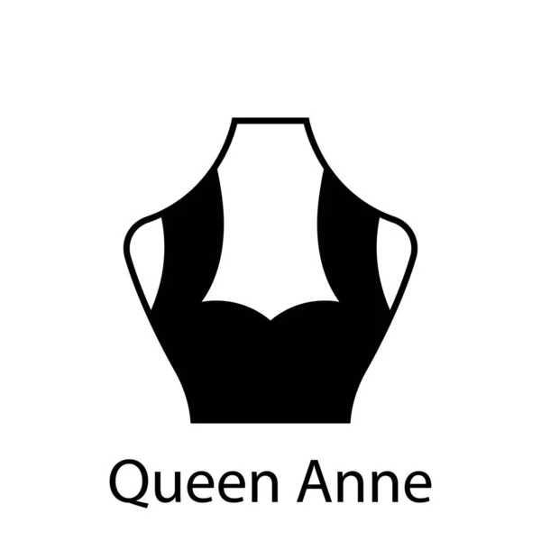 Rainha Anne de Moda Decote Tipo para Mulheres Blusa, vestido de silhueta Ícone. Camiseta Preta, Top Crop em Dummy. Moda Ladies Queen Anne Tipo de decote. Ilustração Vectorial Isolada — Vetor de Stock