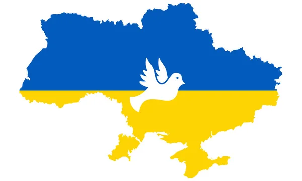 Ukraine Country on Blue, Yellow Map with Dove Silhouette Icon Українська мапа з Голубиним символом Свободи, Миру. Форма території України з прикордонною піктограмою. Ізольований Вектор — стоковий вектор