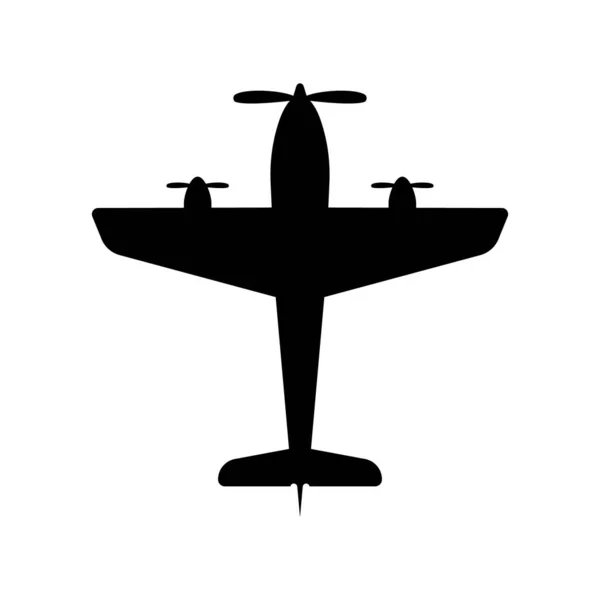 Oorlog Retro vliegtuig silhouet icoon. Militair Vintage vliegtuig Glyph Pictogram. Army Aircraft Weapon Scout Icon. Vliegtuig tweedekker. Air Bomber Symbool. Luchtverdediging. Geïsoleerde vectorillustratie — Stockvector