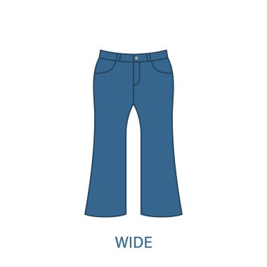 Geniş Pantolon Tipi Kadın Pantolonu Silueti Simgesi. Modern Kadın giyim tarzı. Moda giysisi. Güzel Kadın Pantolonu Tipi 'nden. Pantolon, bol pantolon. İzole Vektör İllüstrasyonu