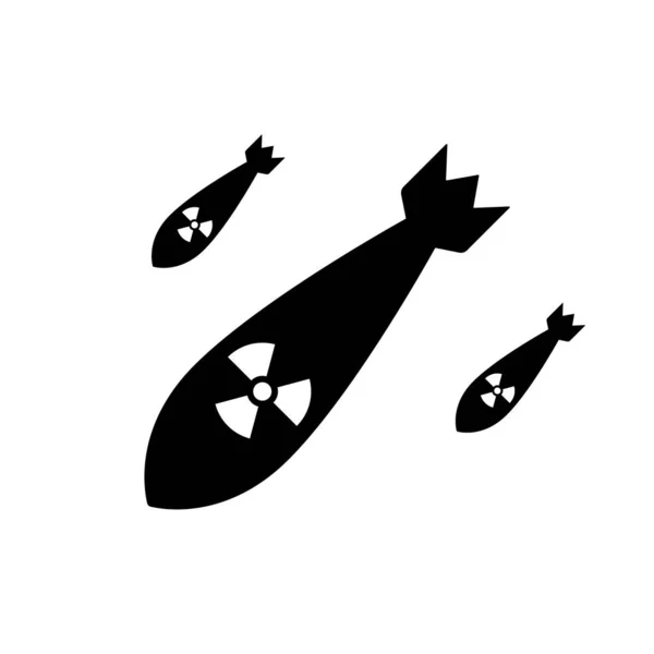 Nükleer Bomba Silüeti Simgesi. Atomik Füze Glyph Pictogram. Fly Nükleer Silah Simgesi. Nükleer savaş başlığı patlaması. Atom Askeri Havacılık Roketi. İmha Gücü. İzole Vektör İllüstrasyonu — Stok Vektör