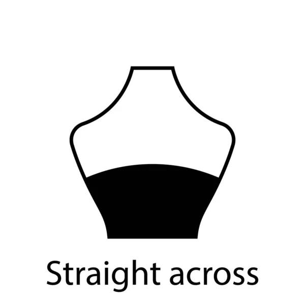 Straight Across of Fashion Neckline Type for Women Blouse, Dress Silhouette Icon. Black T-Shirt, Crop Top on Dummy. Trendy Ladies Straight Across Type of Neckline. Isolated Vector Illustration — Stock Vector