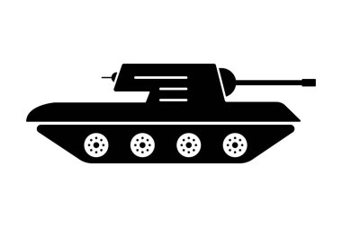 Askeri Tank Siluet Simgesi. Panzer Araç Kuvveti Pictogram. Tank Ordusu Siyah Sembol. Silahlı Makine Silahları Simgesi. Ordu Ulaşım Logosu. Savunma Savaş Mühimmatı. İzole Vektör İllüstrasyonu