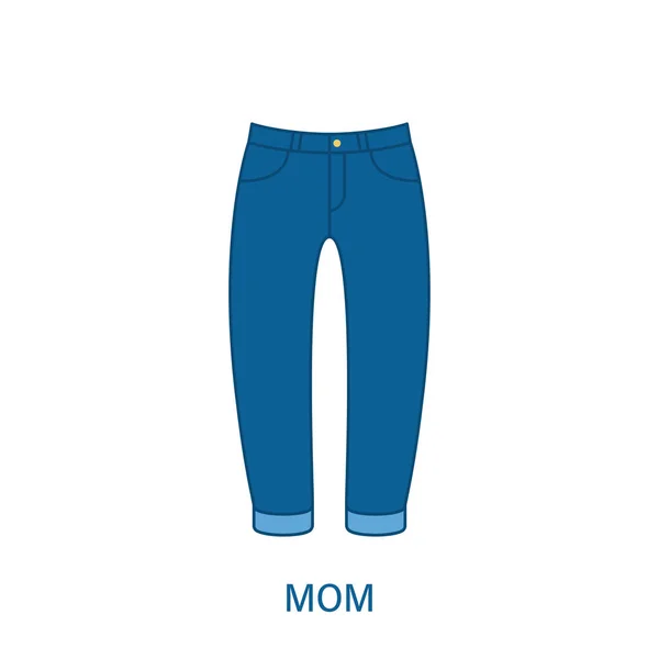 Donna Mamma Vestibilità Tipo Jeans Pantaloni Silhouette Icona. Modern Women Denim Abbigliamento Stile. Abbigliamento casual moda blu. Bellissimo tipo di pantaloni femminili. Pantalone aderente mamma. Illustrazione vettoriale isolata — Vettoriale Stock