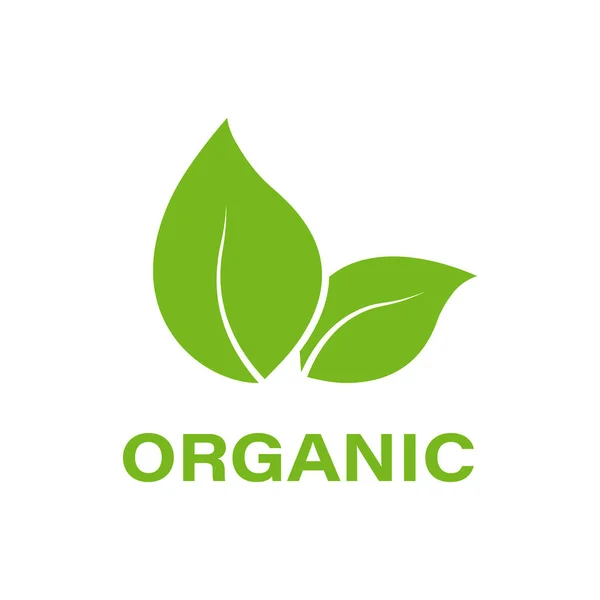 Органический продукт Зеленый Leaf икона. Натуральный силуэт здоровой экоеды. Знак органического продукта. Окружающая среда Vegan Eco Food Label. Естественный органический продукт. Изолированная векторная иллюстрация — стоковый вектор