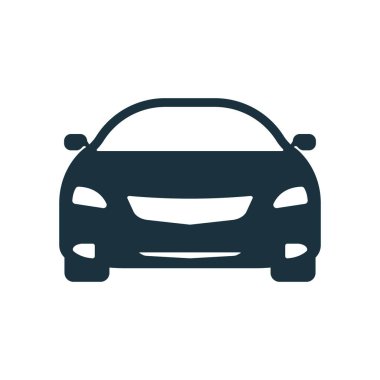 Modern Shape of Auto Vehicle Transport. Black Car Silhouette Icon on White Background Glyph Pictogram. Classic Automotive Sign. Automobile Symbol in Front View. Isolated Vector Illustration