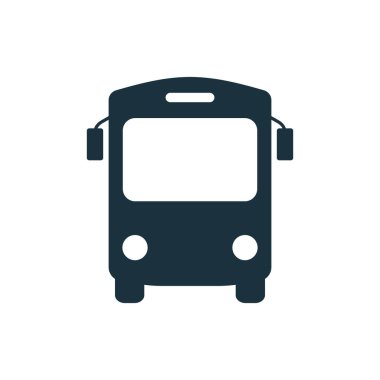 Siyah Otobüs Silüeti Simgesi. Okul Mekiği Glyph Pictogram. Şehir Aracı Taşımacılık Simgesi Durağı. Otobüs Öndeki Görüntü tabelasında. Basit Tasarım. İzole Vektör İllüstrasyonu