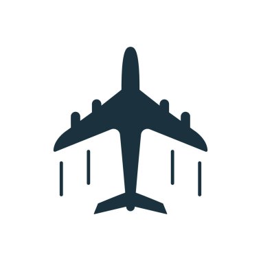 Black Fly Airplane Silhouette Simgesi. Havacılık Seyahat Glyph Piktogramı. Beyaz Arkaplanda Basit Uçak Simgesi. Jet Air Uçak Sembolü. Kargo Siyah Hava Yolları tabelası. İzole Vektör İllüstrasyonu