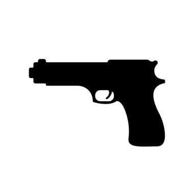 Hand Gun Black Silhouette Icon. Old Handgun Glyph Pictogram. Pistol Weapon Trigger Flat Symbol. Military War Security Revolver Sign. Gun Simple Icon. Handgun Logo. Isolated Vector Illustration