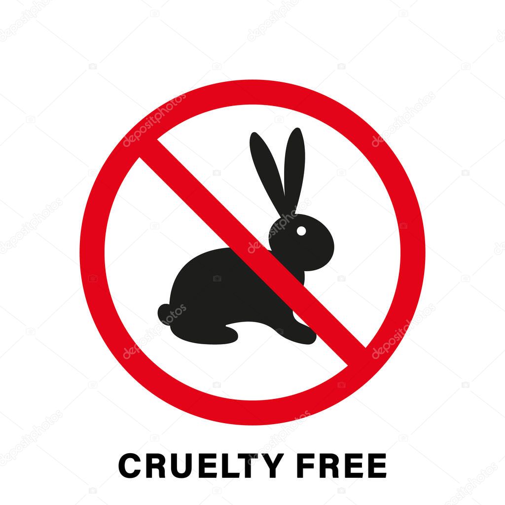 Cruelty Free Silhouette Icon with Stop Sign. No Cruelty. Cosmetic Product No Test on Hare. Not Trial Animals Stamp and Stop Torture Symbol. No Tested on Animals. Isolated Vector Illustration.
