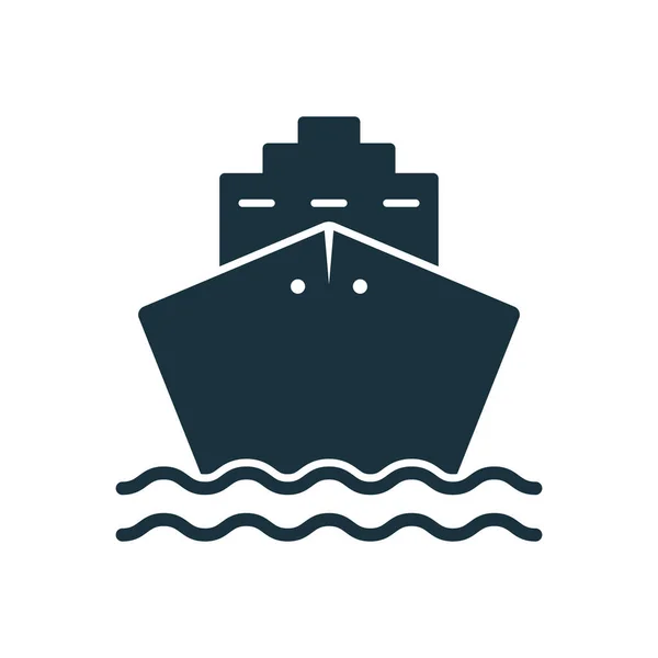 Икона Черного Круизного Корабля Силуэт Пиктограмма Грузовой Лодки Икона Ocean — стоковый вектор
