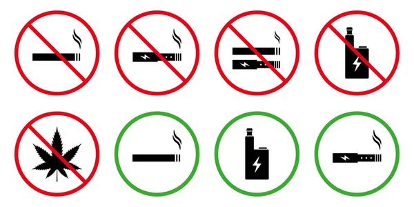 Forbidden Smoke Area Sign Set Ban Zone Smoke Cannabis Drug — ストックベクタ