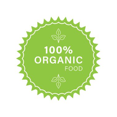 Organic Food Label. Bio Healthy Eco Food Sign. 100 Percent Organic Green Icon. Natural and Ecology Product Vegan Food Sticker. Isolated Vector Illustration.