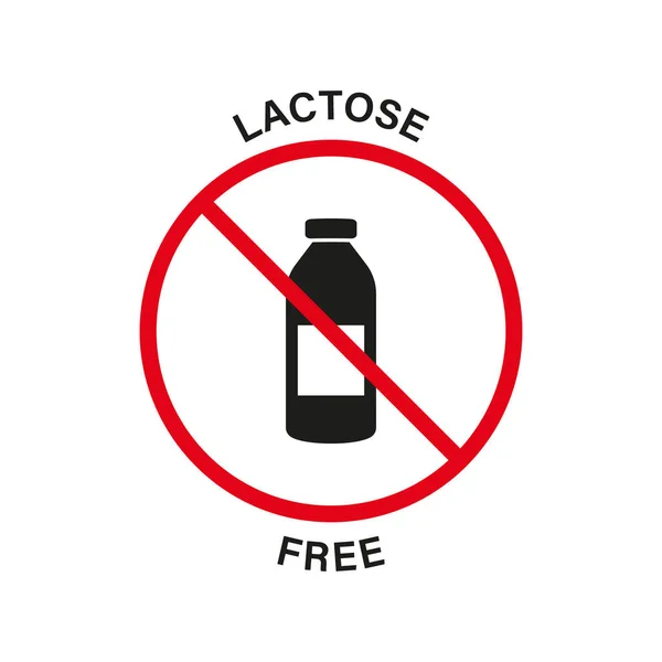 Lactose Free Silhouette Black Icon Lactose Red Stop Sign Dairy — Vector de stock