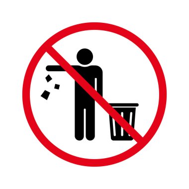 Yasak Bırakma Çöpü Siluet Simgesi. Çöpe Piktogram atmayın. Uyarı: Çöp kutusuna çöp bırakın. Tedbir lütfen boşa gitmesin, temiz kalsın. İzole Vektör İllüstrasyonu
