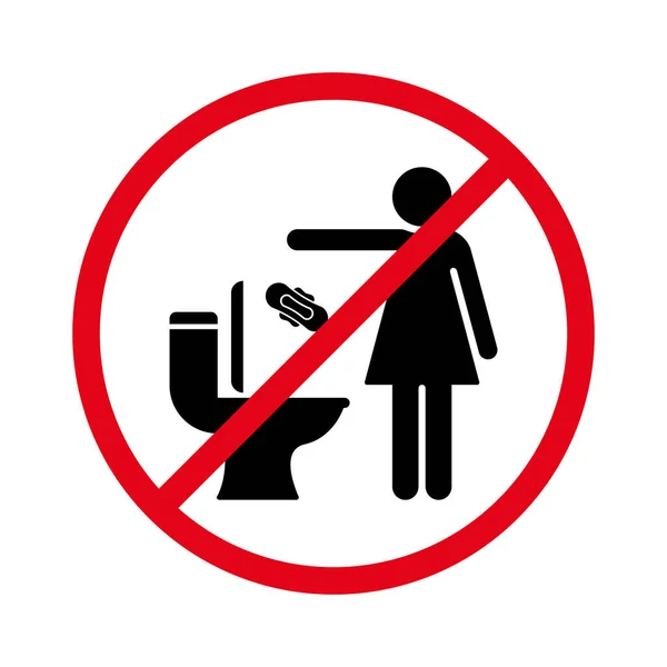 Please No Flush Litter in Toilet Silhouette Icon. Woman Dont Throw Napkin, Paper, Pads, Towel in Lavatory Litter Glyph Pictogram. Do Not Throw Sanitary Products Icon. Isolated Vector Illustration — Stock vektor