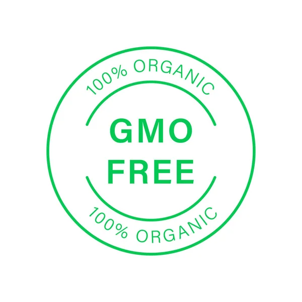 No GMO Logo. Vegetarian Healthy Food Sticker. Organic Nature Badge. Bio Eco Ingredients for Vegan Symbol. Non GMO Green Line Stamp. Free Genetically Modified Product Label. Vector Illustration — Stock Vector