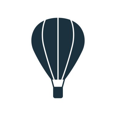 Black Hot Air Balloon with Basket Silhouette Icon. Fly Vintage Hotair Ballon for Fun Journey in Sky Glyph Pictogram. Flight Baloon for Travel Icon on White Background. Isolated Vector Illustration