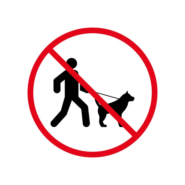No Walking with Leash Domestic Dog Puppy Ban Black Silhouette Icon. Man Walk with Dog Pictogram. Prohibit Walker Person with Mammal Pet Dog Symbol. Isolated Vector Illustration — Stock Vector