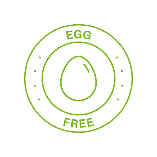 Яйце Діапазон Безкоштовне зелене коло Штамп. Жодна іконка лінії курячих органічних яєць. Немає алергічного продукту яєць для веганської етикетки. Гарантований символ безпечної дієтичної їжі. Безкоштовний логотип контуру яєць. Ізольовані Векторні ілюстрації — стоковий вектор