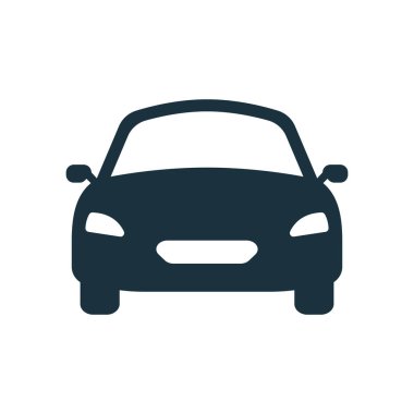 Black Car Silhouette Icon on White Background. Modern Shape of Auto Vehicle Transport Glyph Pictogram. Automobile Symbol in Front View. Classic Automotive Sign. Isolated Vector Illustration