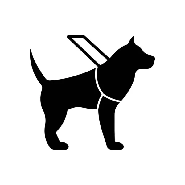 Guide Dog Service voor blinden Silhouet Icon. Getraind Labrador Animal Dog Domestic aan de tuigriem voor Walk Eye Disabled Person Flat Pictogram. Gids Hondensymbool. Geïsoleerde vectorillustratie — Stockvector