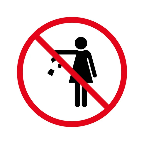 Não jogue lixo Glyph Pictogram. Ícone proibido da silhueta do lixo da gota. Cuidado, por favor, mantenha-se limpo, não desperdício. Aviso Por favor, solte a ninhada no adesivo Bin. Ilustração Vectorial Isolada — Vetor de Stock